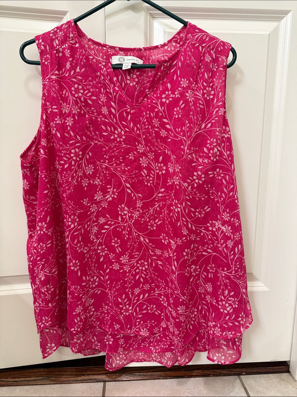 Cristina B Fuchsia Floral Sleeveless V-Neck Blouse
